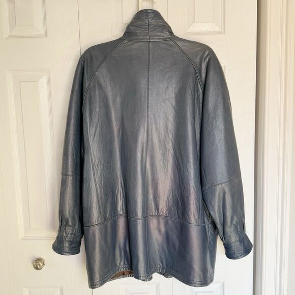 Vintage Friitala Blue Leather Bomber Jacket Size 14 - Picture 2 of 16